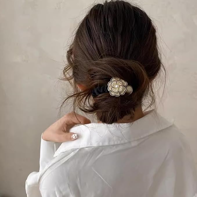 Silk Scrunchies Hair Ties 2Packs – Super Soft Thin Hair Scrunchies, Gentle on Hair, Rose Flower Crystal Decorated Hair Accessories for Women