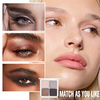 4 Colors Light Beige Gray Brown Black Eye Shadow Powder Palette Makeup, Neutral Matte Shimmer Cream Quads Eyeshadow Palette for Women Highly Pigmented Waterproof, paleta de sombras de ojos, Vegan, 07