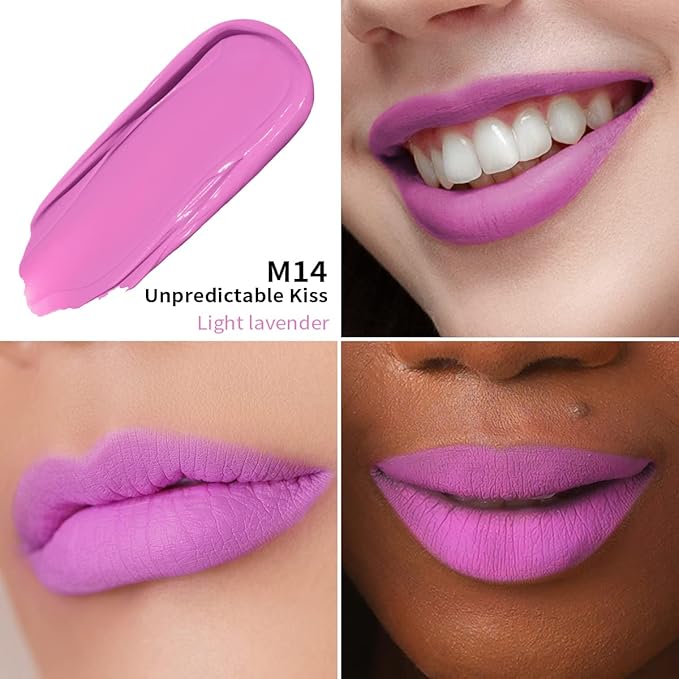 Oulac Matte Liquid Pinky Purple Lipstick for Women, Light Pink Lipstick Long Lasting Waterproof Lip Stain, No Transfer, Creamy High Pigmented Formula with Rose Oil, Vegan & Cruelty-Free, M14