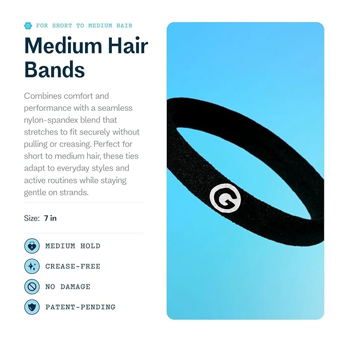 Gimme Beauty Medium Hair Bands Seamless Nylon - Low Profile Hair Accessory - Snag Free Tie for Firm, Lasting Hold - Soft, Non-Slip Ponytail Holder for Women - Cool Colors, 12-Pack