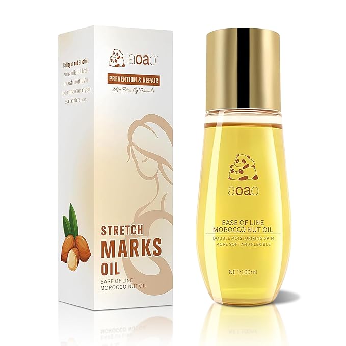 AOAO Stretch Mark Oil for Pregnancy and Body Oil for Pregnant Women, Morocco Nut Oil Help for Scars and Stretch Marks Removal and Prevention, Repair, Firming & Smoothing Fine Lines - 100ml/1pack