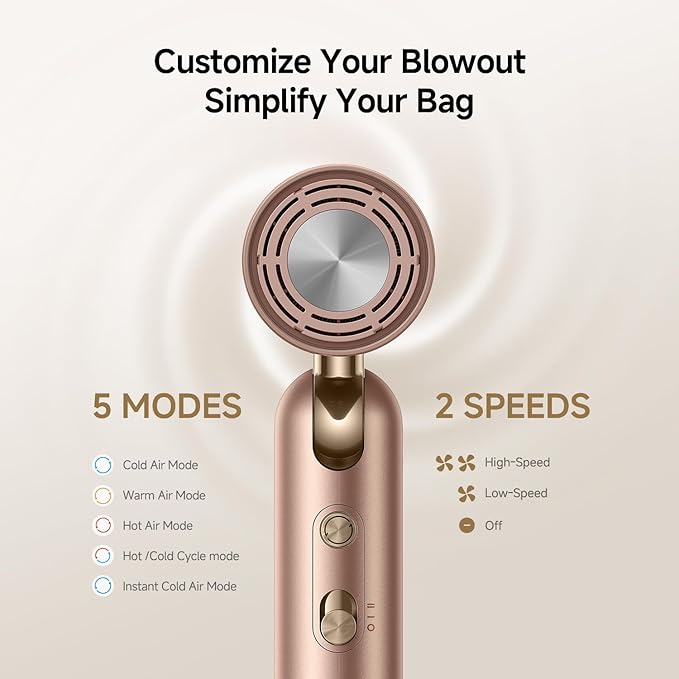 Dreame Pocket Pro Hair Dryer, Dual Voltage Travel Blow Dryer with Diffuser, 1300W Professional HighSpeed Ionic Hair Blower, Fast Drying, Low Noise, Lightweight, No Heat Damage, Global Travel 120V/240V