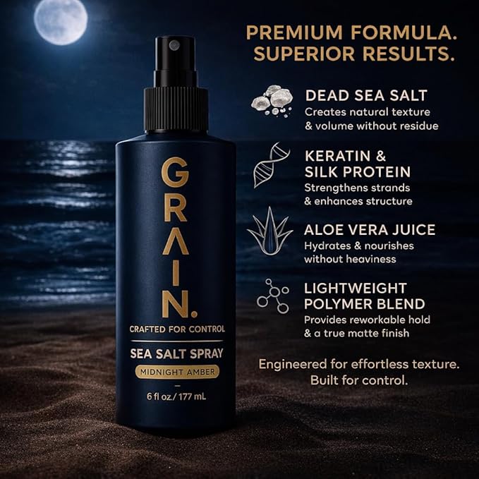 Grain Sea Salt Spray for Men | Texturizing and Volumizing Sea Salt Spray for Hair | Lightweight Volume Mist | Natural Texture | Flexible Hold | Unique Product Formula For all Hair Types | 6floz/177mL