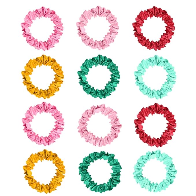 Pengxiaomei 12Pcs Satin Hair Scrunchies, Bright Colors Elastic Hair Bands Hair Accessories for Women Girls, Ideal Summer Wedding Gift
