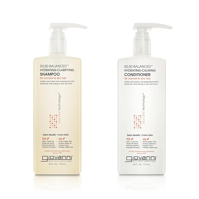 GIOVANNI 50:50 Balanced Shampoo & Conditioner Set - Hydrating, Clarifying, & Calming to Clean & Moisturize, For Over-Processed Hair, Salon Quality, No Parabens, Cruelty Free, Color Safe - 24 oz Each