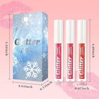 AMY'S DIARY 3Pcs Glitter Liquid Lipstick Set – Coral Pink, Metallic Red, Cherry Rose – Shimmer Metallic Lip Gloss, Long-Lasting Waterproof Lip Color, High Shine Sparkle Makeup for Women (Set B)