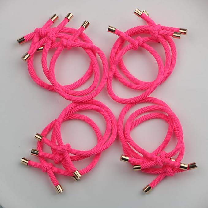 14PCS Hair Tie Elastics Knotted Hair Ties Ponytail Holders for Women Girls Elastic Hair Rubber Bands for Thin Thick Wavy Curly Straight Long Hair (Neon Pink)