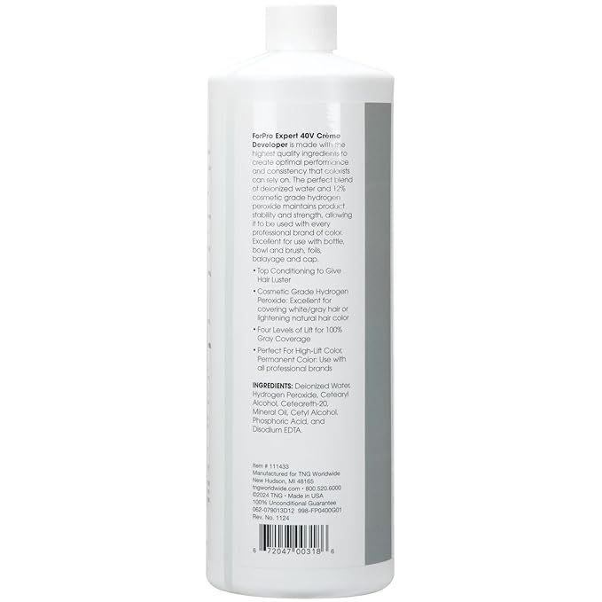 ForPro Expert 40 Volume Crème Developer for Hair Lightening, Gray Coverage & Color Deposit with Maximum Lift, 32 Fl Oz