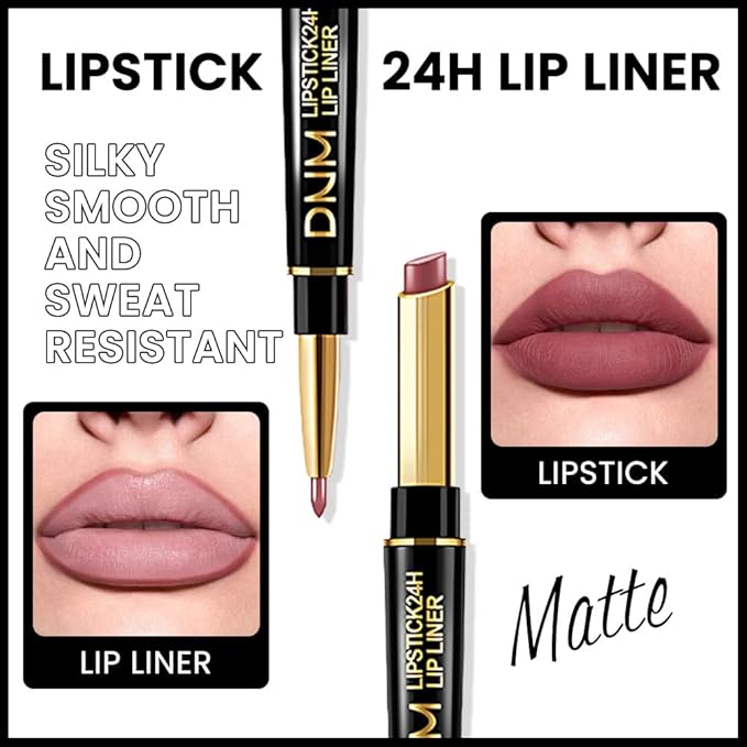 evpct 1Pcs Light Mauve Red Matte Lip Liner and Lipstick Combo Set Kit for Women, Magic Neutral Lipstick 24 Hours Original Lipsticks and Lips Liner Pencil Stain Makeup Long Lasting Waterproof, 22#