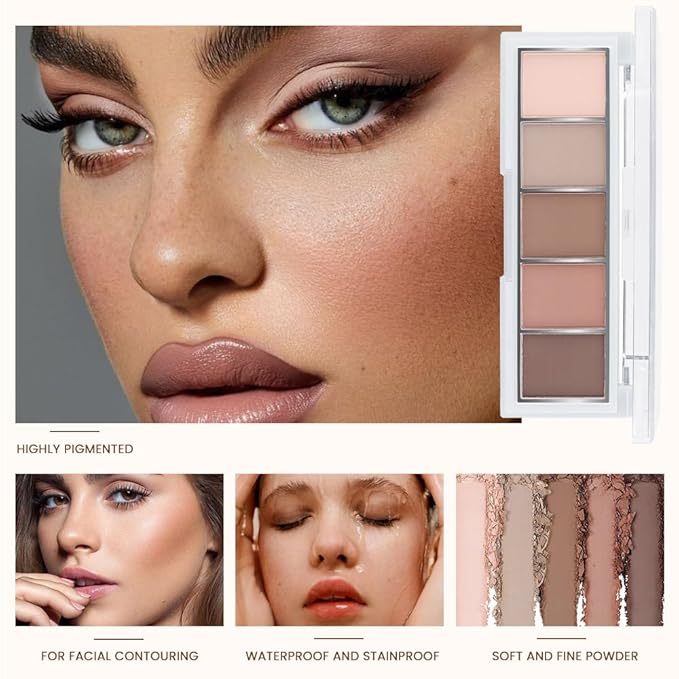 Matte Nude Eyeshadow Palette – 5-Color Neutral Peach Brown & Taupe Eye Shadow, High Pigment Blendable Long-Lasting Soft Nude Makeup Palette for Daily Natural Looks, Mature Eyes, Blue Green Brown Eyes