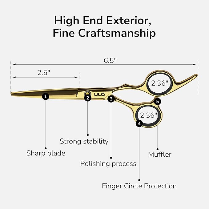 Hair Cutting Scissors Thinning Shears Kit ULG Professional Barber Hairdressing Texturizing Salon Razor Edge Scissor Japanese Stainless Steel 6.5 inch Gold