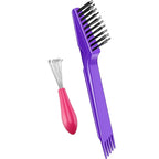 Boao 2 Pieces Hair Brush Cleaning Tool Comb Set Mini Hair Brush Dirt Remover with Metal Wire Rake for Removing Hair Dust Home and Salon Use(Pink and Purple)