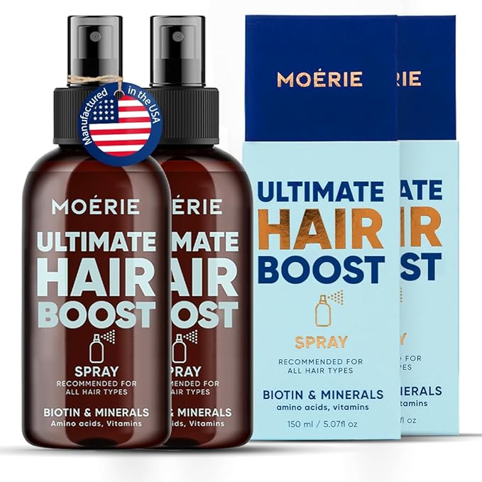 Moerie Ultimate Hair Boost Spray Designed to Strengthen Hair & Restore Scalp Health - 100% Natural Hair Serum for Hair Boost with over 100 Minerals, Vitamins & Amino acids - Fresh Scent - Double Pack