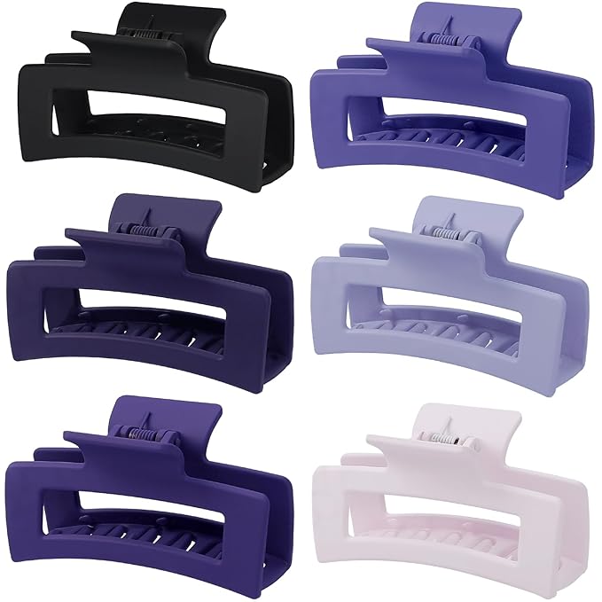 3.5 Inch Medium Hair Claw Clips 6 Pack Hair Clips for Women Square Rectangle Claw for Hair Banana Jaw Clips Hair Accessories for Girls (Purple)