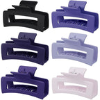 3.5 Inch Medium Hair Claw Clips 6 Pack Hair Clips for Women Square Rectangle Claw for Hair Banana Jaw Clips Hair Accessories for Girls (Purple)