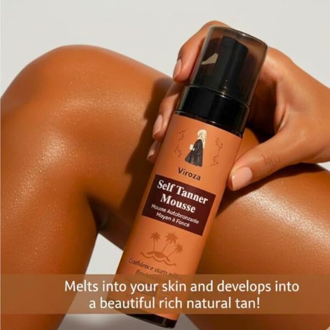 Self Tanner Mousse Natural Medium to Dark Tan for Cooler Skin Tones Vegan Organic Self Tanning Lotion DHA-Free Tanning Foam for Face & Body Streak-Free Fake Tan with Coconut Scent (200ml / 7 fl. oz)