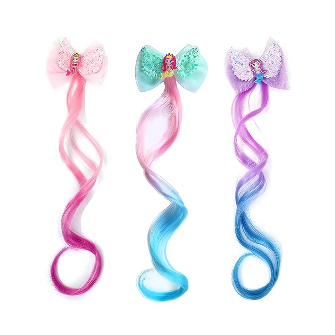 6-Colors Hair Bows Clips Hair Accessories For Girls Bows For Girls Braided Curly Gradient Color Wig