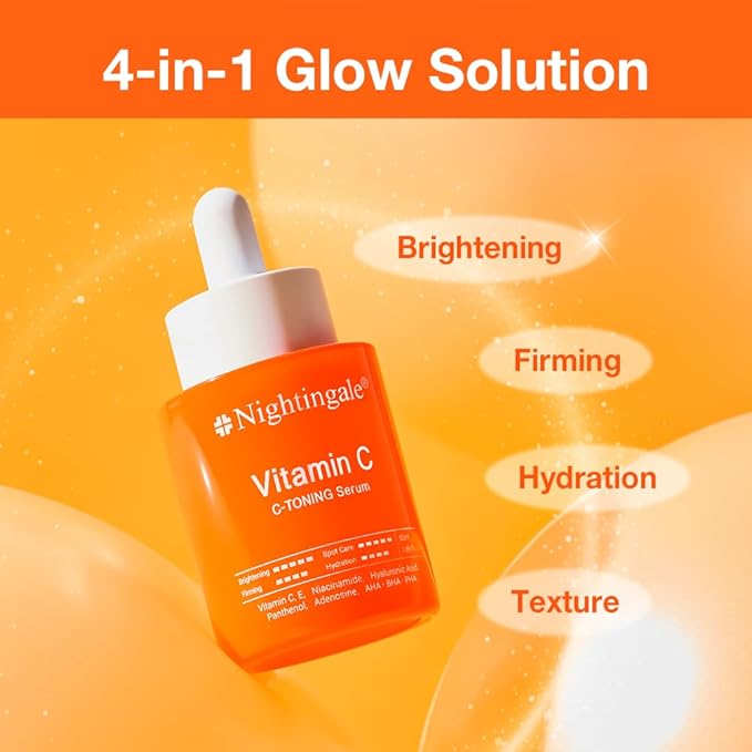 NIGHTINGALE C-TONING VITAMIN C SERUM For Face,Anti Aging and Skin Brightening with Vitamin C,Niacinamide, Hyaluronic Acid,Vitamin E,Adenosine,Reduces dark Spots, uneven skin Tone, 1.69fl.oz(50ml)