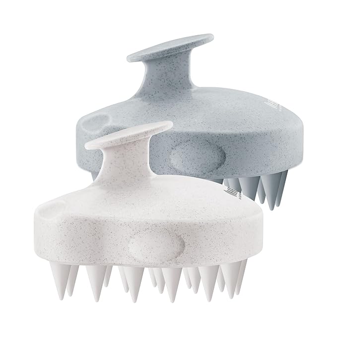 HEETA Scalp Massager 2 Pack for Hair Growth, Soft Silicone Bristles to Remove Dandruff and Relieve Itching, Scalp Scrubber for Hair Care Relax, Shampoo Brush for Wet Dry Use, New Grey & Beige