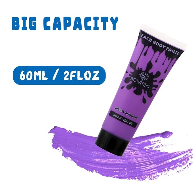 Bowitzki Face and Body Paint 2oz Cream Makeup 60ml Water Based Face Painting Special Effects For Adults Halloween Christmas Party Stage Cosplay (Light purple)