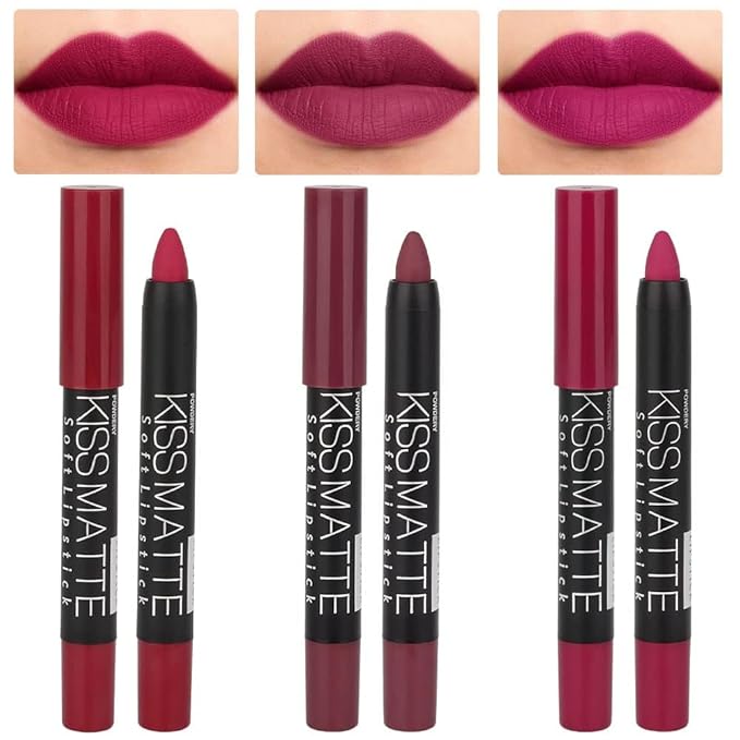 evpct 3Pcs Plum Purple Wine Red Matte Lip Sticks Crayon Lip Liner Lipstick Pencil Set for Women Long Lasting 24 Hour Waterproof Lip Liner and Lipstick Set labiales mate 24 horas originales 02&12&14