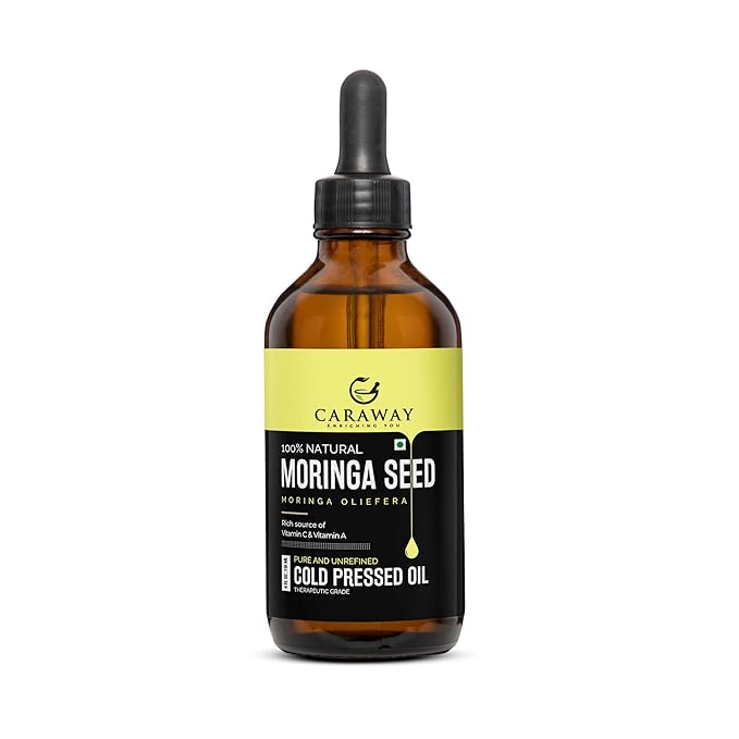 CARAWAY Organic 100% Pure Cold-Pressed Moringa Seed Oil - 4 fl oz | Unrefined Moringa Oil - Anti-Aging & Anti-Dandruff | Great for Hair, Skin and Face | Ideal Carrier Oil For Essential Oils Mixing