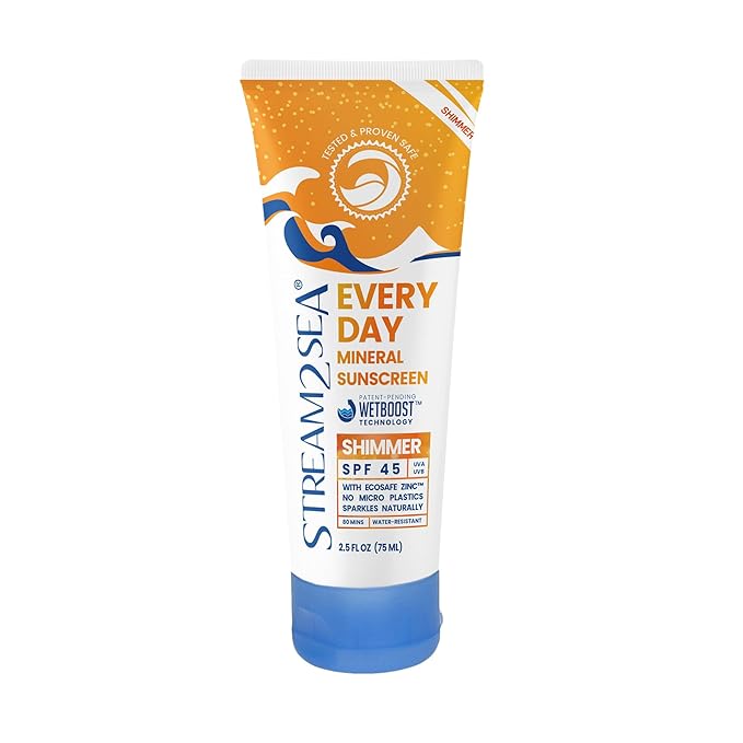 SPF 45 Every Day Shimmer Mineral Sunscreen | 2.5 Fl Oz Biodegradable, Paraben Free & Reef Safe Sunscreen | Non-Greasy, Lightweight & Shimmer Mineral Protection Against UVA & UVB for Face & Body