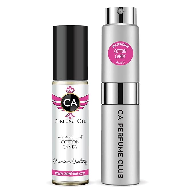 CA Perfume Duo Impression of Cotton Candy For Women And Men Perfume Layering Set Long Lasting Travel Size EDP + Body Oil Roll-On Bottle 0.27 Fl Oz+0.33 Fl Oz
