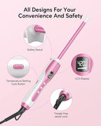Wavytalk 3/8 Inch Small Curling Wand, Wand Curling Iron for Short & Long Hair, Ceramic Barrel with Adjustable Temperature, Heat Resistant Glove Included (Rose Pink)