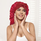 AWAYTR Long Satin Bonnet for Braids - Elastic Silk Hair Bonnets for Sleeping Night Cap Stretchy Tie Band for Women（Wine Red）