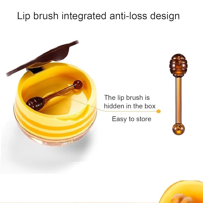 6 PCS Bee Lip Balm Honey Pot,Lip Mask Propolis Moisturizing,Prevention Dry Cracked Lip Scrubs Exfoliator Lip Wrinkle Skin Care Products (Honey & Strawberry & Coconut & Mint & Watermelon & Apple Lime)