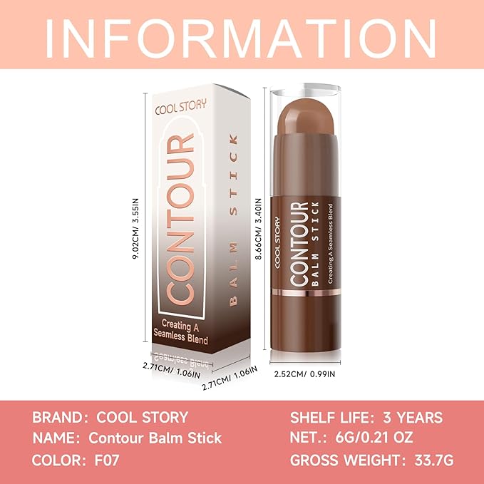 Cool Story 3-in-1 Makeup Set, Highlighter, Blush and Contour Balm Stick, Cream Formula for Face Contouring, Professional Cosmetic Kit (Contour-F07)