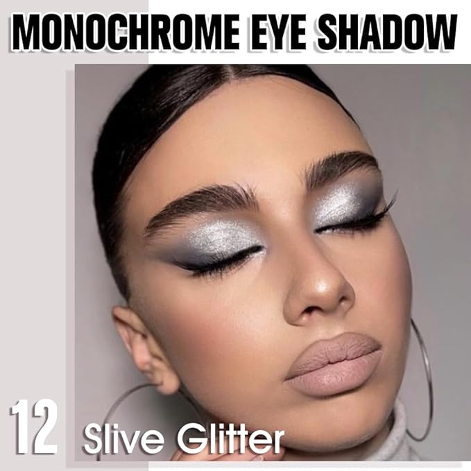 Slive Single Glitter Eyeshadow Makeup, Neutral Powde Eye Shadow for Women, Slive Shimmer Singles Eyeshadow Palette Pigmented Waterproof, sombras para ojos, Girls Christmas Eyeshadows Gift 12