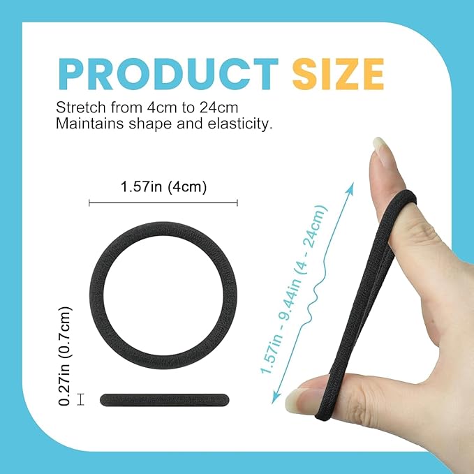 HOYOLS Seamless Hair Ties, Soft Cloth Fabric Black Bands, Large Ponytail Holder for Scrunchies Headbands Accessories for Women Girl 100 Pcs 1.6 Inch