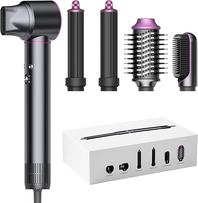 Funflow 5 in 1 Hair Styler – High-Speed 110,000 RPM Hair Dryer Brush with Auto Curling, Straightening & Volumizing Brushes for Quick, Frizz-Free Styling & No Heat Damage, Convenient Hair Styling Tools