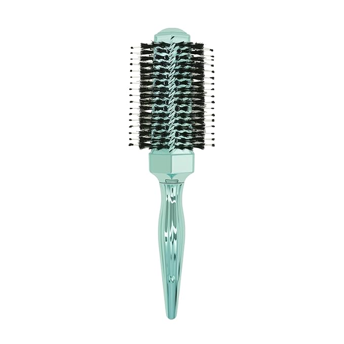Round Hair Brush with Wild Boar Bristles – Specialized for Blowouts & Styling at Home or Salon, Suitable for All Hair Types.Green