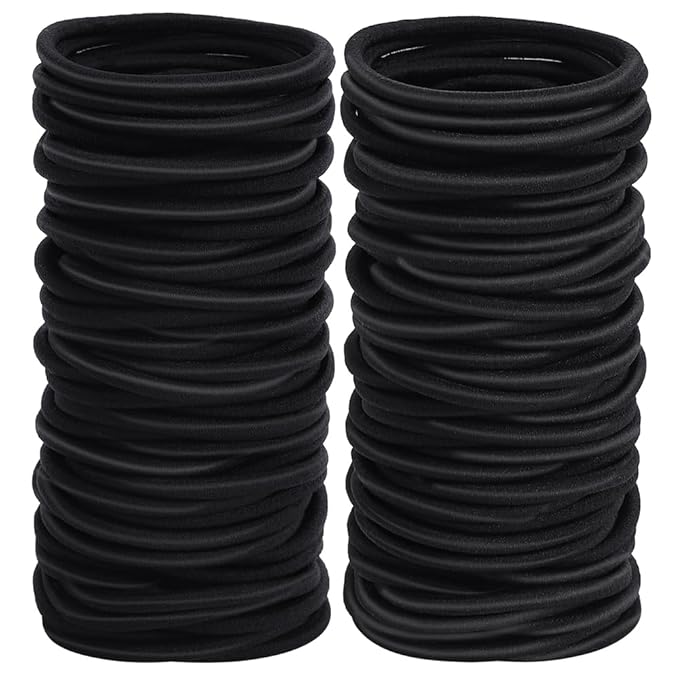 100pcs Womens Elastics Hair Tie, 4MM Black Ponytail Holders Hair Bands, 2 Inch in Diameter Elastic Band for Medium to Thick Hair (4mm Black)