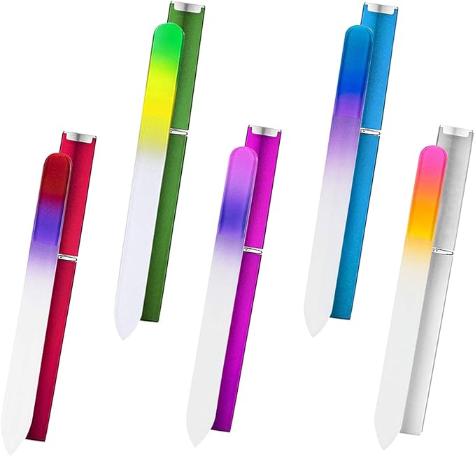 5 Pack Glass Nail File with Case, Crystal Fingernail Files, Double Sided Finger Nail Files, Professional Manicure Nail Care for Women Girls, Christmas Gifts Stocking Stuffers