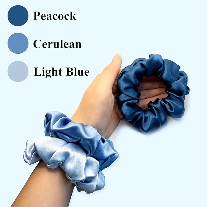 Silk Scrunchies Large (Peacock+Cerulean+Light Blue)