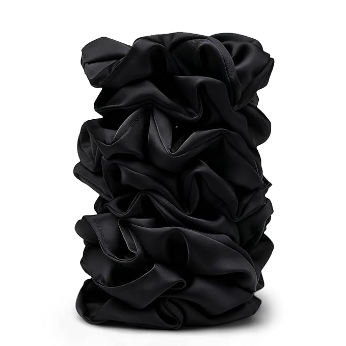 Satin Scrunchies for Women – 8PCS Black Silk Hair Ties – No Crease, Frizz-Free, Gentle Elastic Hair Bands for Thick & Thin Hair, Soft & Stylish Hair Accessories Gifts