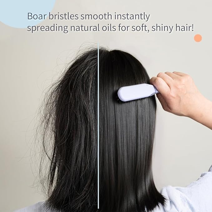 Uffy MiniPop Travel Hair Brush – Mini Folding Boar Bristles for Women, Men & Kids | Kid-Friendly Compact Comb for Wet & Dry Hair, Curly or Straight | Pocket-Size Detangler – Lemonade