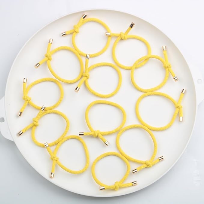 14PCS Hair Tie Elastics Knotted Hair Ties Ponytail Holders for Women Girls Elastic Hair Rubber Bands for Thin Thick Wavy Curly Straight Long Hair (Yellow)