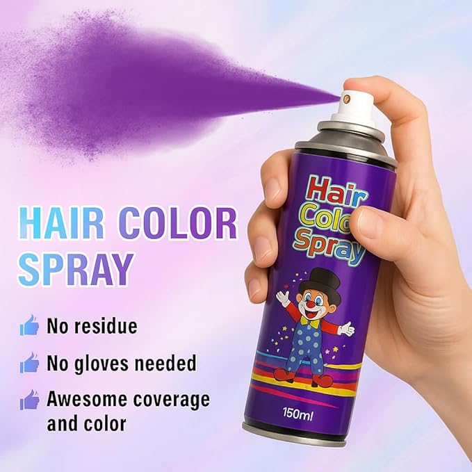 5PC Temporary Hair Color Spray Set, Purple Red Blue Green Orange Hair Spray for Women Kids Men, 1-Day Washable Hairspary for Halloween, Cosplay, Crazy Hair Day, Festivals & Parties