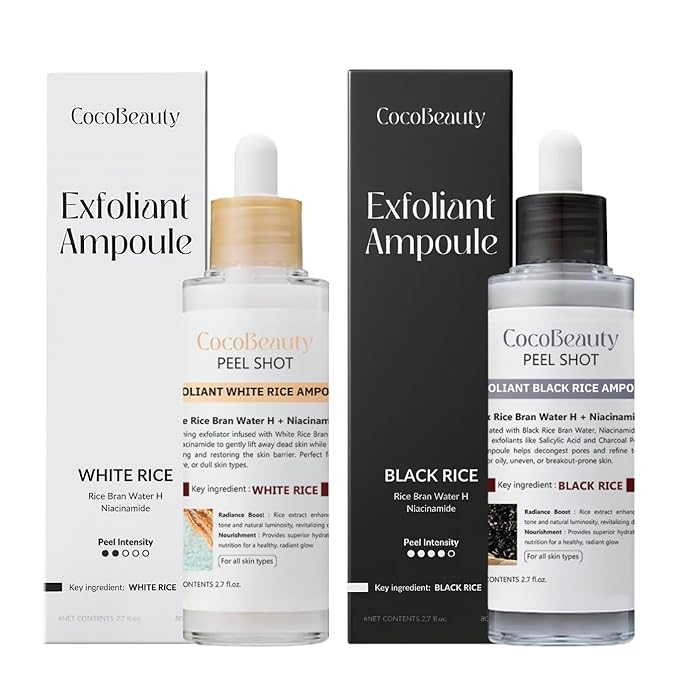 Peel Shot Glow Rice Ampoule Duo, Daily White Rice Ampoule + Weekly Black Rice + Activated Charcoal, Vegan, Cruelty-Free Skin Treatment 2x80ml
