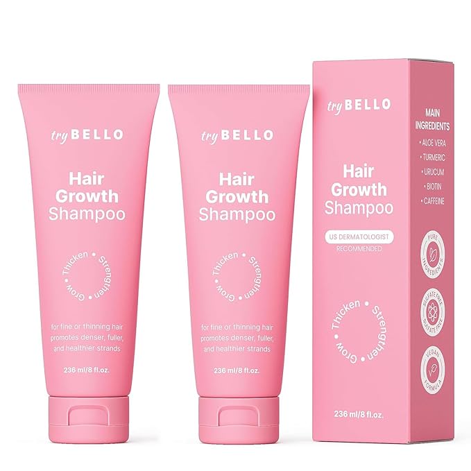 Trybello Hair Growth Shampoo | Natural Hair Thickening & Scalp Detox | Aloe Vera, Turmeric, and Urucum Extract | Sulfate-Free, Vegan, Anti-Hair Fall Formula | For Any Hair Type | 2 Pack Combo
