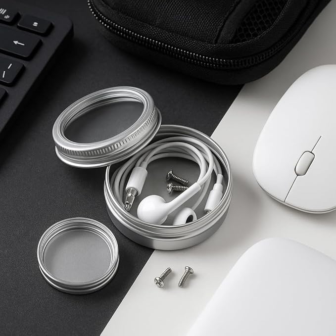 24 Pack 2 Ounce Screw Top Aluminum Tin Jar with Screw Clear Lid and Blank Labels, Refillable 60ml Metal Containers for Lip Balms, Candles, Salves, Spices, Crafts (Silver)