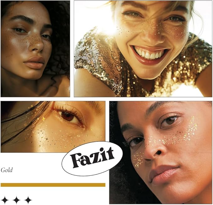 Fazit Makeup Patches - Gold Speckles - Glow Up Make-Up Patches - Cute Glitter Makeup Accessories for Women - Cosmetic Glitter for Face