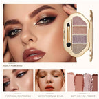 Nude Eyeshadow Palette 4 Colors, Champagne Chocolate Shimmer Matte Nude Eye Shadow Quad, Smooth Long-Lasting Highly Pigmented Formula, Easy for Beginners, Ideal for Daily Soft Glam Makeup, 3#