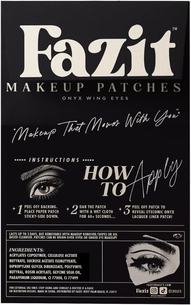 Fazit Makeup Patches - Onyx Wing Eyes - Glow Up Make-Up Patches - Cute Glitter Makeup Accessories For Women - Cosmetic Glitter For Face