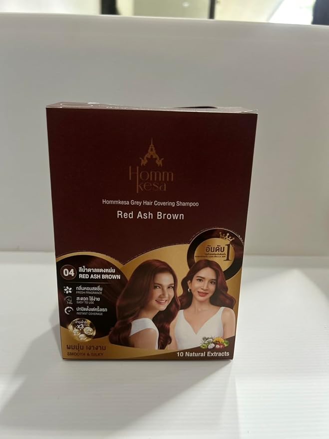 Grey Hair Covering Shampoo (6 Packet) – Premium 3-in-1 Hair Dye Shampoo For Grey Hair (Red Ash Brown)